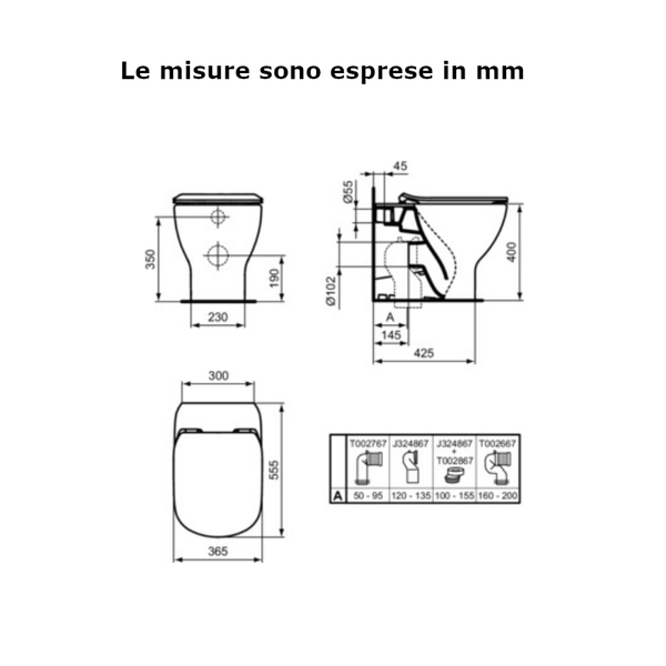 Ideal Standard Tesi vaso a terra filo parete AquaBlade scarico universale con sedile T353701