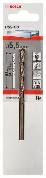 Bosch punta per metallo HSS-Co, DIN 338 5.5 x 57 x 93 mm