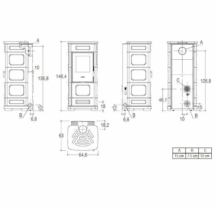 Piazzetta E228 C stufa ibrida 8 KW con bocchetta frontale e scarico superiore