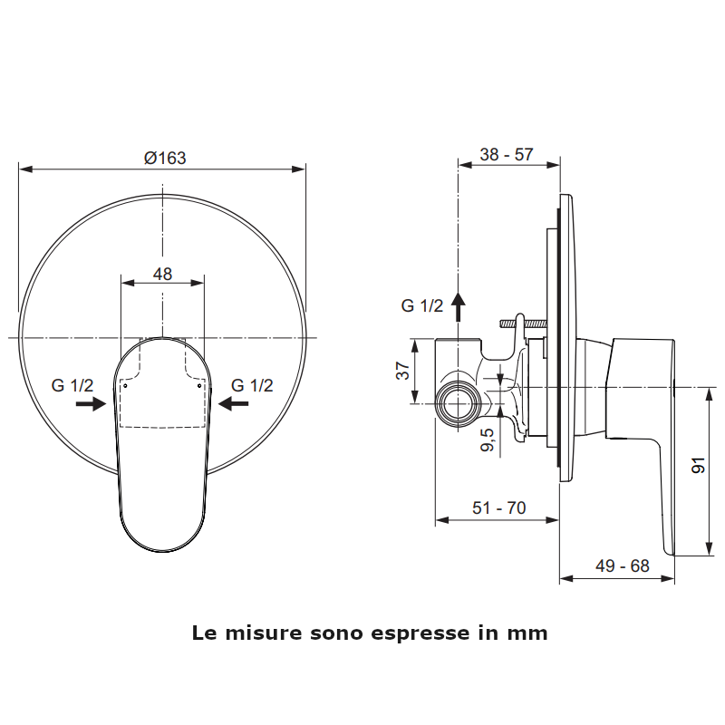 Miscelatore ad incasso per doccia Cerafine O A7192AA senza deviatore