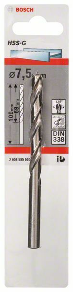 Bosch punta per metallo HSS-G, DIN 338 7.5 x 69 x 109 mm - 1 pezzo