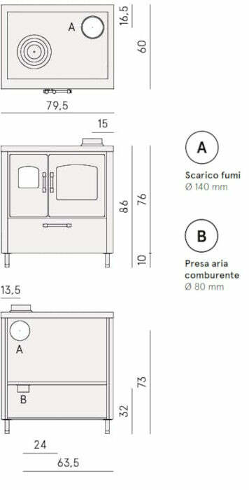 Cadel Smart 80 cucina a legna ventilata, metallo, Conto Termico