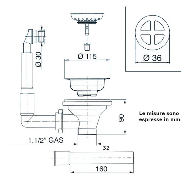 Piletta Basket Lira 1745.080 con troppo pieno 1" 1/2