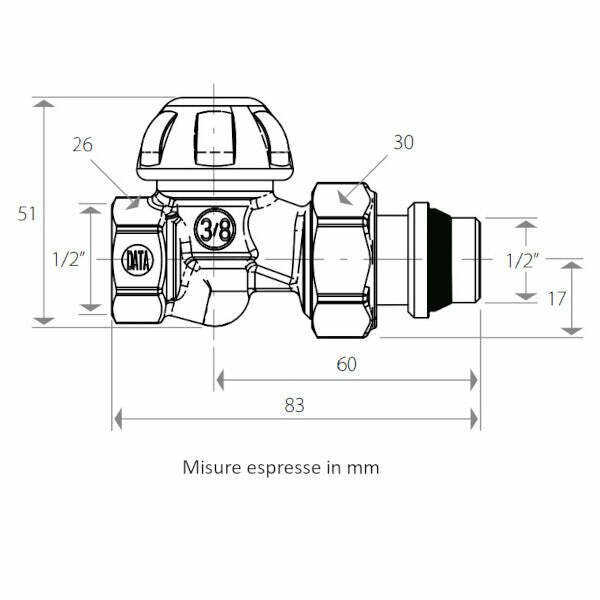 Giacomini R15TG detentore diritto 1/2" per radiatori