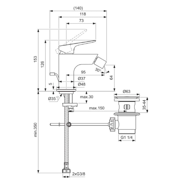 Miscelatore bidet Ceralife O BE112AA Ideal Standard con piletta