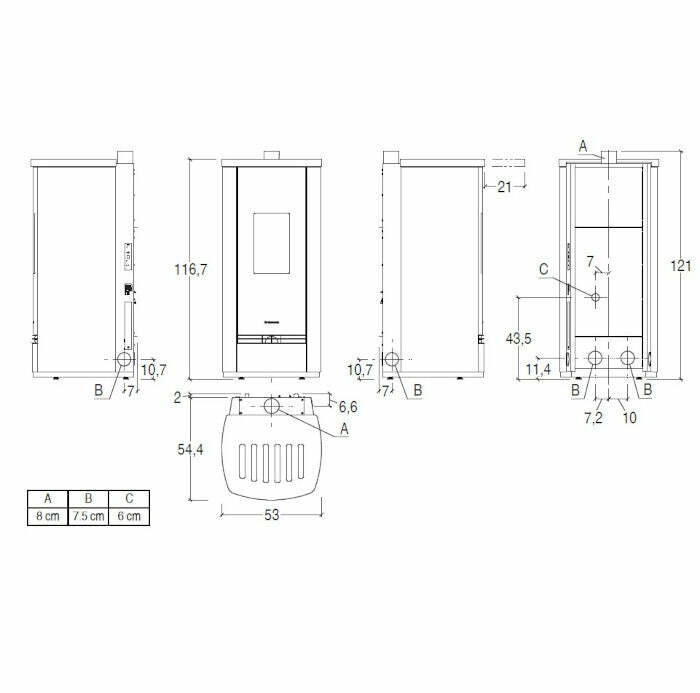 Piazzetta P220 M TOP stufa a pellet 8,5 kW scarico superiore