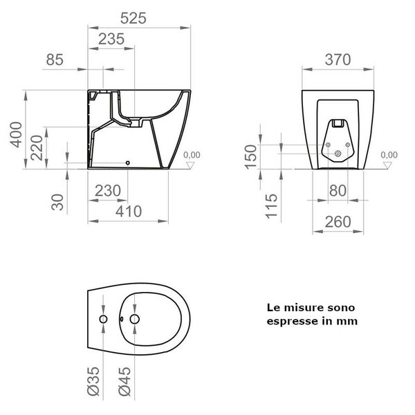Bidet a terra Kite BCKTELBIDE Ercos bianco lucido
