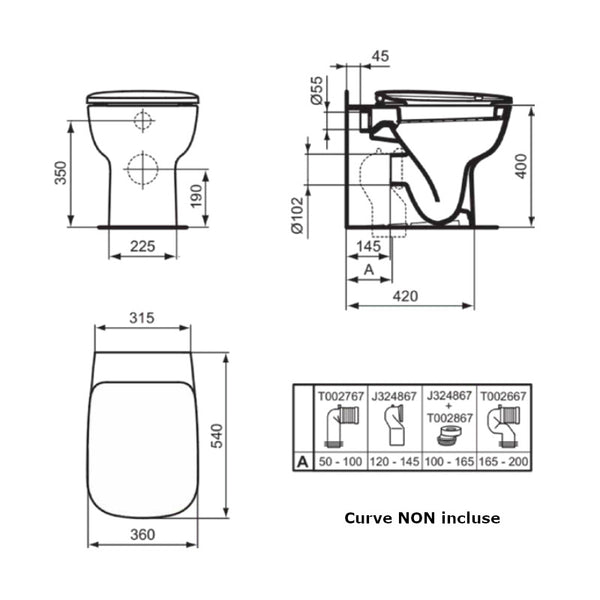 Vaso a terra Esedra T300801 Ideal Standard con sedile slim
