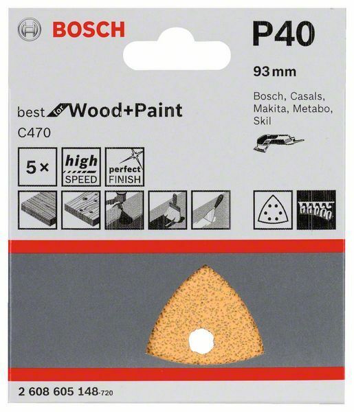 Bosch foglio abrasivo, 93 mm, grana 40, set 5 pezzi