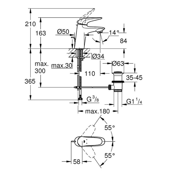 Miscelatore monocomando per lavabo Eurostyle 23707003 Grohe scarico a saltarello