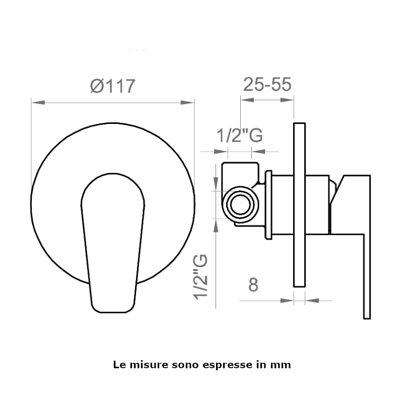 Miscelatore doccia a incasso Ecostyle BTESTCDO01 Ercos ad una via