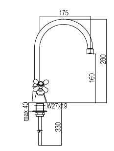 Paffoni Iris-Viola mix lavello monoforo con canna ombrello bronzo
