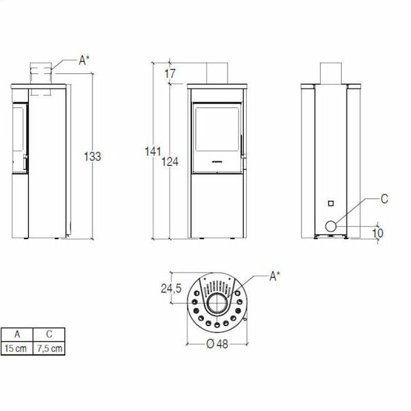 Piazzetta E124 A stufa a legna 7,2 kW a convezione naturale