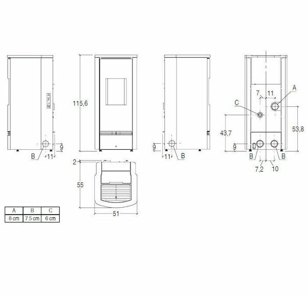 Piazzetta P920 M stufa a pellet 8,5 kW scarico posteriore