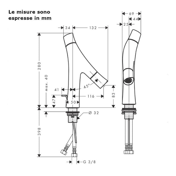 Miscelatore lavabo Axor Starck Organic 80 Hansgrohe 12010000 con saltarello