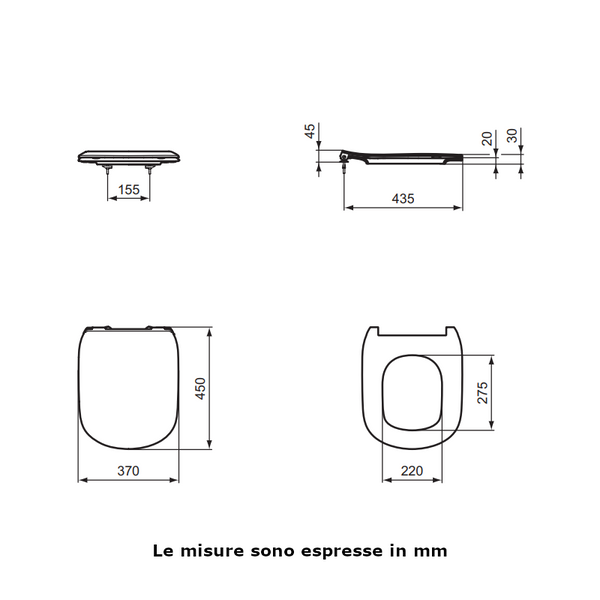 Ideal Standard Tesi copriwater originale a chiusura rallentata slim bianco europeo T352701