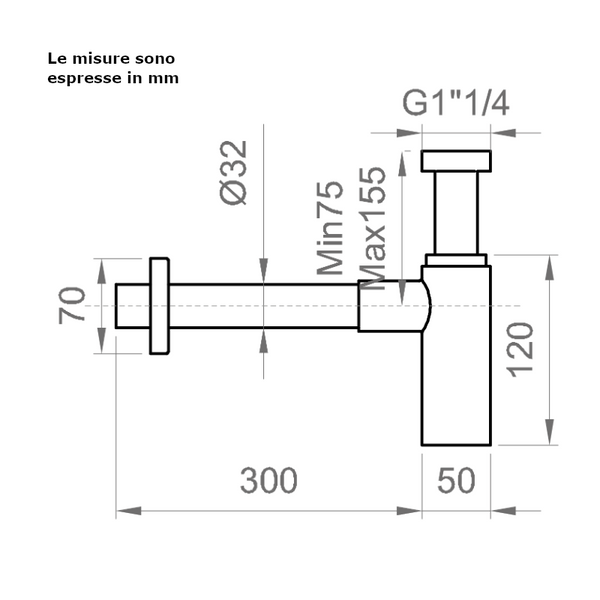 Sifone di scarico quadro BTSCACVR41 Ercos 1" 1/4