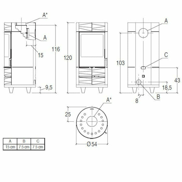 Piazzetta ROUND stufa a legna 7,9 kW