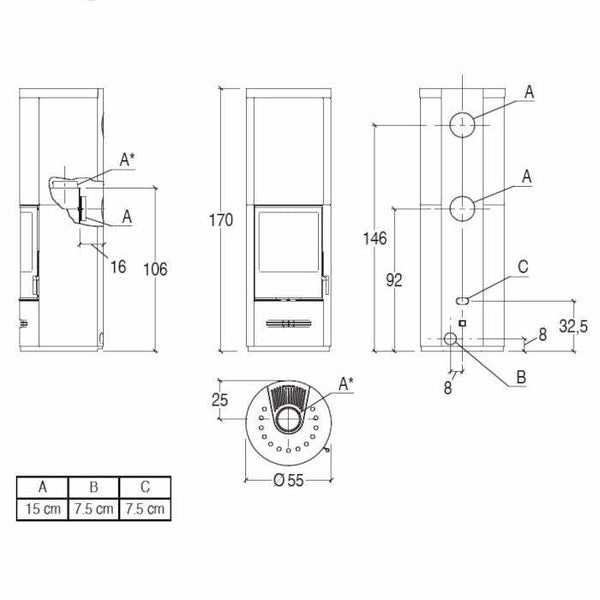 Piazzetta E929 M-H stufa a legna 7,9 kW