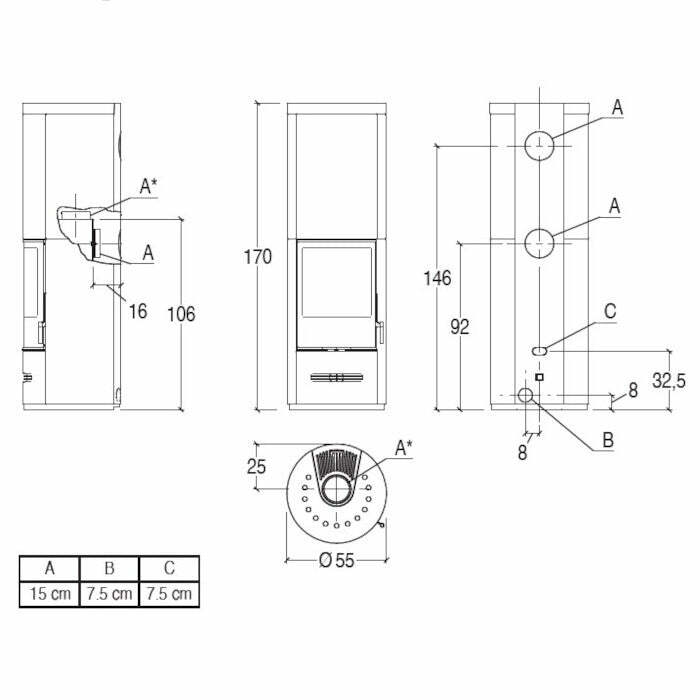 Piazzetta E929 M-H stufa a legna 7,9 kW