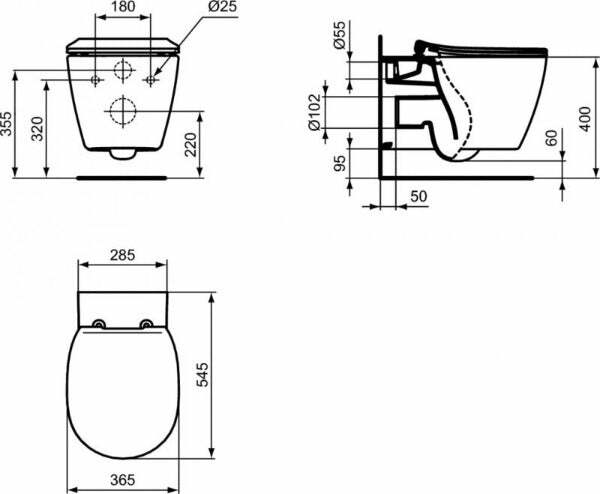 Ideal Standard Connect vaso sospeso con sedile a chiusura rallentata AquaBlade bianco lucido E049301