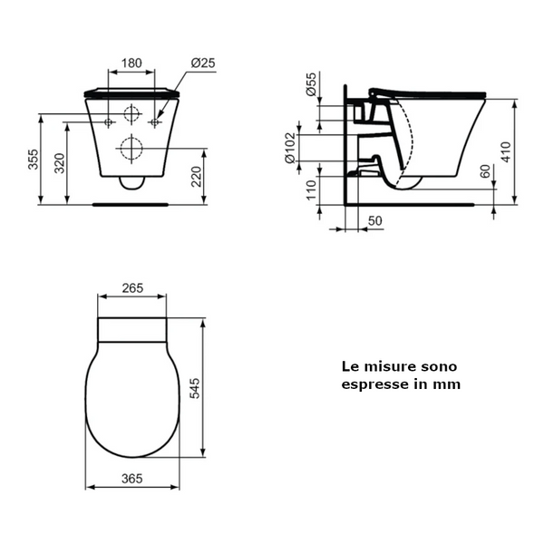 Vaso sospeso Ideal Standard filo parete Connect Air E234401 con sedile slim