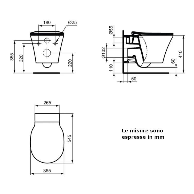 Vaso sospeso Ideal Standard filo parete Connect Air E234401 con sedile slim