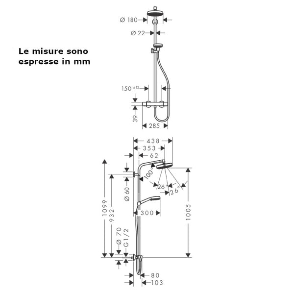 Colonna doccia Crometta Showerpipe 160 Hansgrohe con termostatico Ecostat Universal