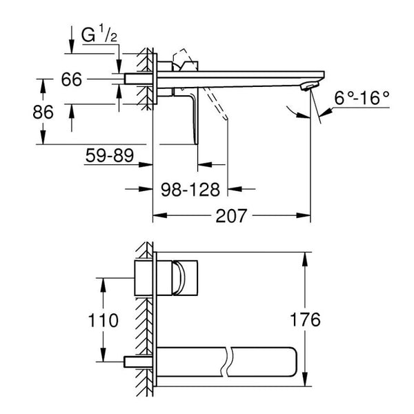 Miscelatore lavabo a parete a 2 fori Lineare 23444001 Grohe senza corpo incasso