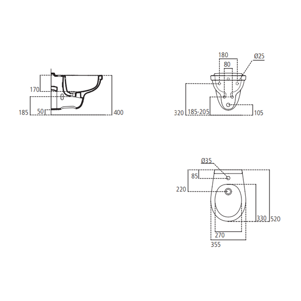 Bidet sospeso QUARZO Ceramica Dolomite E886101 monoforo bianco