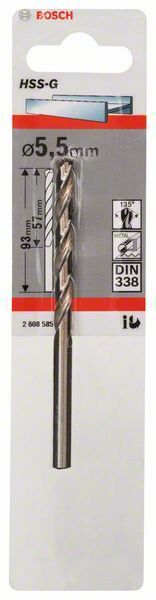 Bosch punta per metallo HSS-G, DIN 338 5.5 x 57 x 93 mm - 1 pezzo