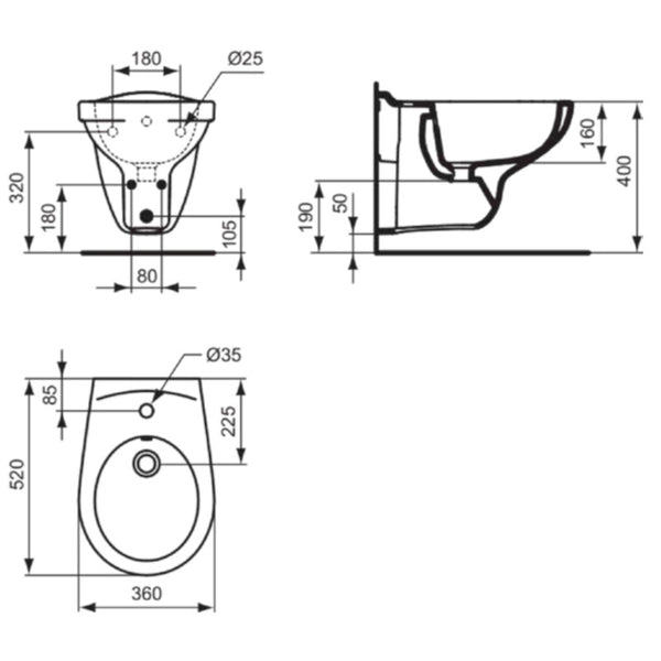Bidet sospeso monoforo Eurovit V493101 Ideal Standard bianco lucido