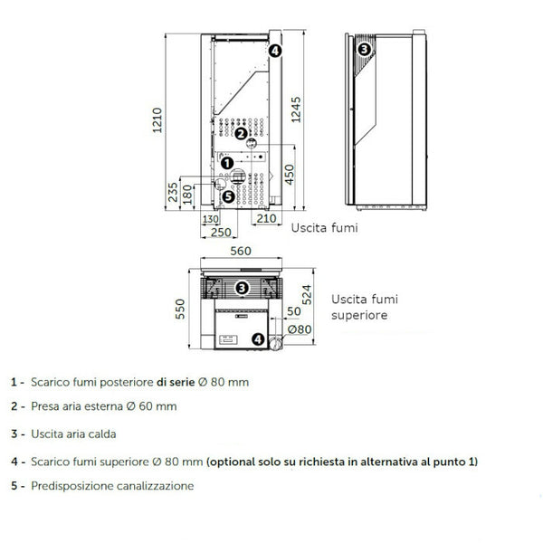CS Thermos Sirmione 10 stufa a pellet/biomassa canalizzabile 10,16 KW