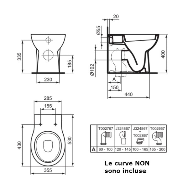Vaso a terra filo parete Eurovit W330401 Ideal Standard bianco lucido