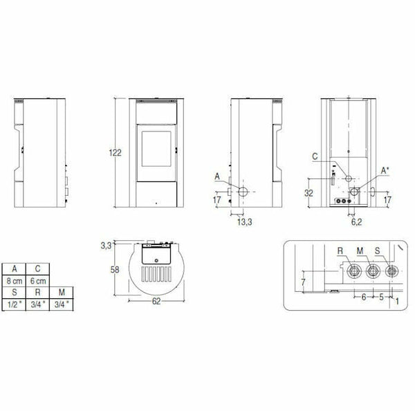 Superior Tanya TH stufa a pellet Thermo 13,9 KW - acqua 12,1 KW