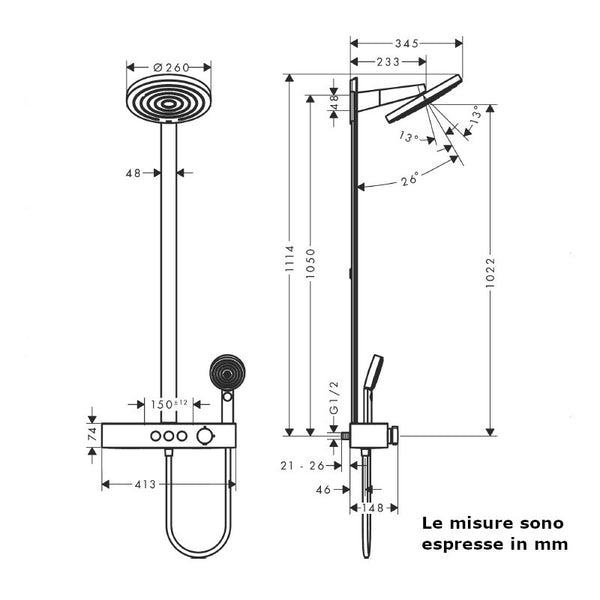 Colonna doccia Pulsify S Showerpipe 260 Hansgrohe con termostatico ShowerTablet Select 400