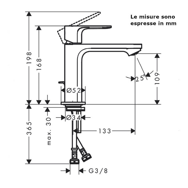 Miscelatore lavabo 110 Rebris E 72589000 CoolStart con saltarello