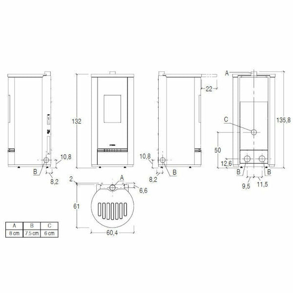 Piazzetta P230 T Frontal Glass TOP stufa a pellet 11 kW scarico superiore