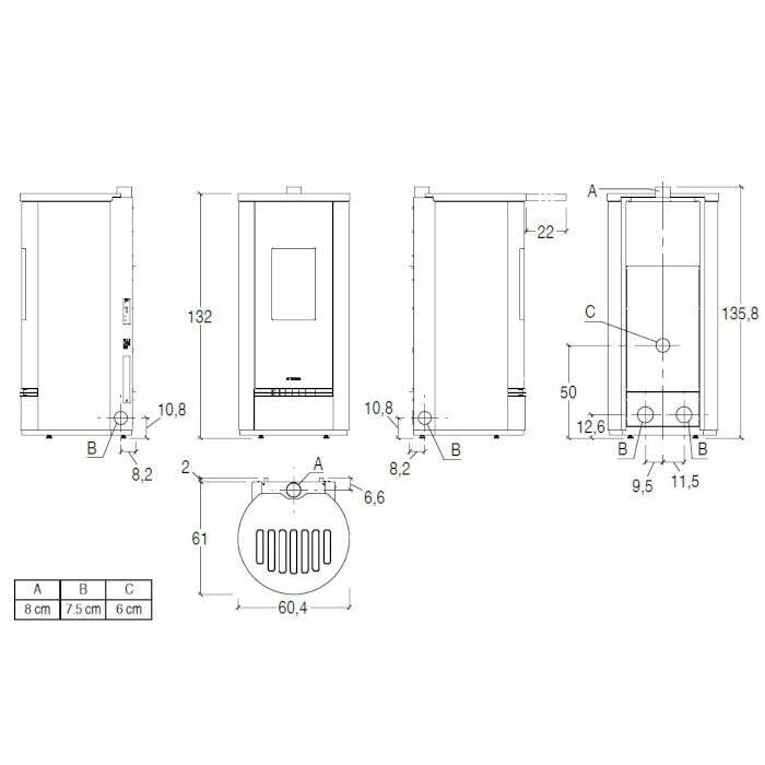 Piazzetta P230 T Frontal Glass TOP stufa a pellet 11 kW scarico superiore