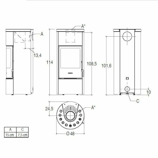 Piazzetta E124 stufa a legna 7,2 kW a convezione naturale