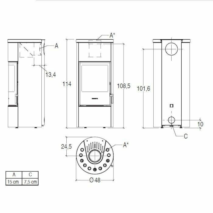 Piazzetta E124 stufa a legna 7,2 kW a convezione naturale