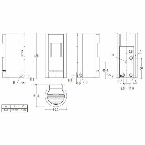 Piazzetta P930 T stufa a pellet 11 kW scarico posteriore