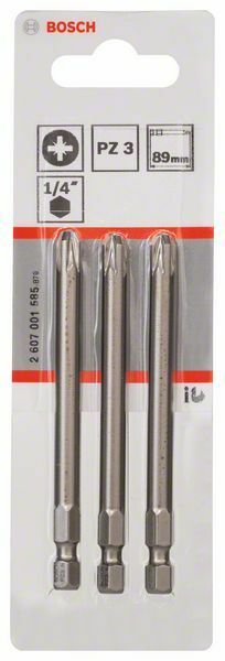 Bosch 3 bit di avvitamento extra duro PZ 3, 89 mm, codolo esagonale 1/4