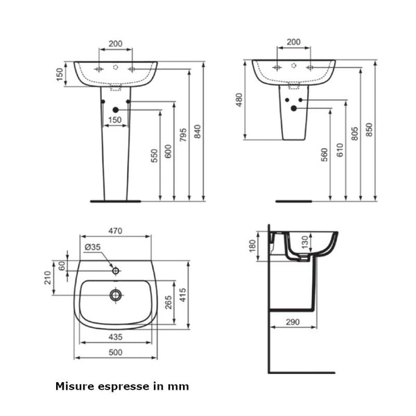 Lavabo Esedra T280801 Ideal Standard 50 x 41,5 cm senza colonna