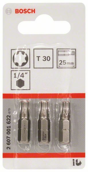 Bosch 3 bit di avvitamento extra duro T30, 25 mm, codolo esagonale 1/4