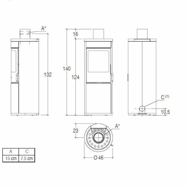 Piazzetta E924 A stufa a legna 7,2 kW scarico superiore base fissa
