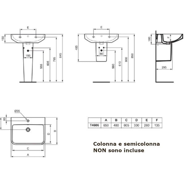Lavabo I.LIFE B T460601 Ideal Standard 65 x 48 cm bianco lucido