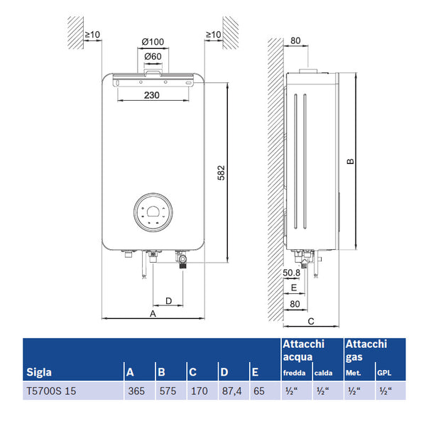 Bosch scaldabagno a gas istantaneo Therm T5700 S 15 DV23 da 15 l/min