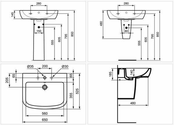 Ceramica Dolomite GEMMA 2 Lavabo monoforo 65 x 52,5 cm