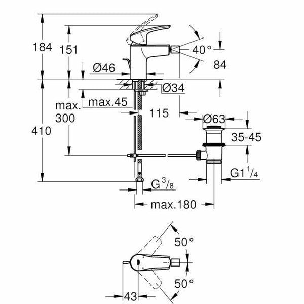 Grohe Eurosmart miscelatore bidet con saltarello 1 1/4"